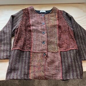 Vintage Women's Plus White Stag Tweed Jacket Blazer Boho Patchwork Silver Thread